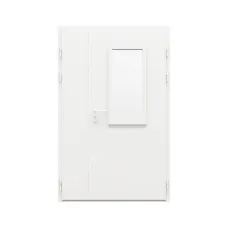 Дверь противопожарная металлическая двупольная ДПР-Олимп-02/30К оцинкованная с остеклением неравнопольная угловая коробка (1375-2075, Правая)